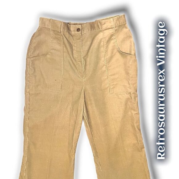 VINTAGE 60’s sears corduroy pants, flare bellbottom high waisted beige large - Picture 2 of 6